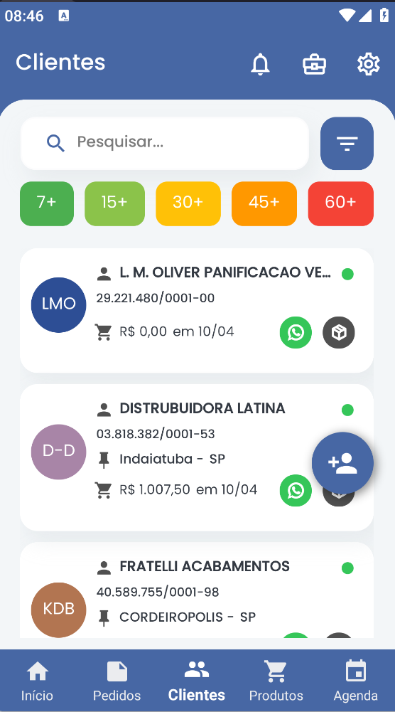 Tela de Clientes